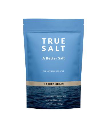 True Salt Kosher Grain Salt - All Natural Gourmet Sea Salt - Perfect for Keto, BBQs, Grilling, Baking, Soups, Rubs, Steak, Chicken, Vegetables, Seafood, Sauces, Pasta, Bread, and Popcorn - 16 oz bag