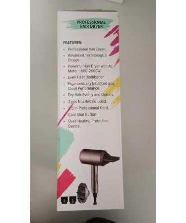 JIAABCHOMO 2000W Professional Hair Dryer with Ionic Technology - Fast Drying, 1 Diffuser, 2 Nozzles, 2 Speeds, 3 Heat Settings - Perfect for Women's Curly and Straight Hair - Buy Online on SooperMarket.com