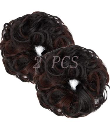 Messy Bun Hair Piece Scrunchies Extension Curly Wavy Updo Hairpieces Synthetic Chignon Ponytail Hair Accessories for Women Girls (Natural Black Mix Dark Auburn) 2 PCS 18# Natural Black Mix Dark Auburn