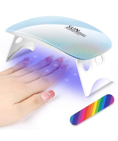 Uraqt Mini UV lamp for gel nails USB portable LED nail lamp 60s/120s timer nail dryer lamp with 6 LED lamps with nail file nail tools for dryer fingernails and toenail (blue)