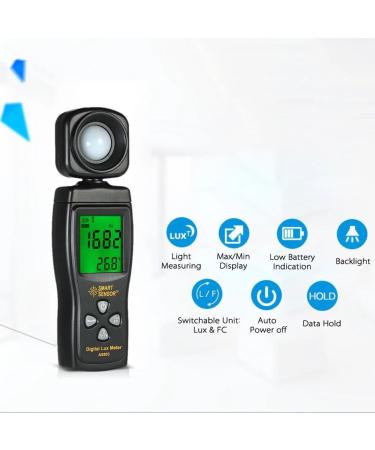 Smart Sensor AS803 Digital Lux Light Meter - High Precision 1-200000 Lux/FC Tester - Buy Online on SooperMarket.com