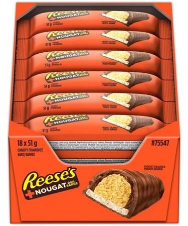 REESE'S + Nougat Chocolate and Peanut Butter Candy Bar Holiday Candy 51g (Pack of 18)