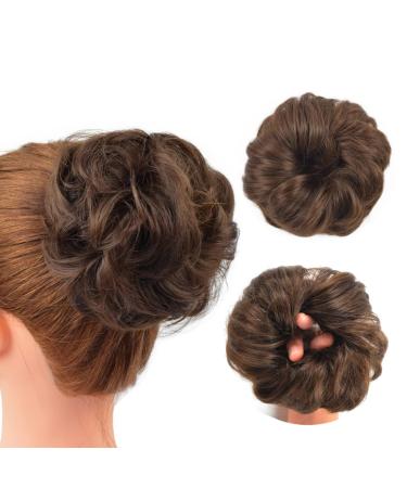 1 Piece Messy Hair Bun Messy Synthetic Chignon Ponytail Wavy Curly Hair Scrunchies Extension for Women Updo Hairpieces (8#) 1 Piece Medium Brown 8#