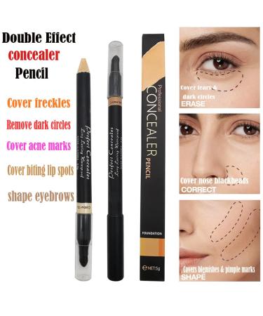 2 in 1 Concealer Pencil Stick for Full Coverage - Waterproof Dual-Sided Face and Eyebrow Concealer Crayon for Dark Circles, Blackheads - Professional Makeup Highlighter with Brush - Natural Shade - Buy Online on SooperMarket.com