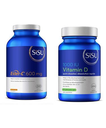 SISU Ester-C 600 mg 240 VC (Pack of 1) & Vitamin D 1000 Iu Family Size 200 CT