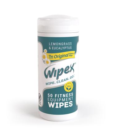 Wipex Fitness Equipment Wipes - Original Natural Plant Based Gym Wipes for Equipment Clean Surfaces at Home or Gym Use as a Yoga Mat Cleaner Lemongrass Eucalyptus & Vinegar 50 Count (Pack of 1) Lemongrass 50 Count (Pack of 1)