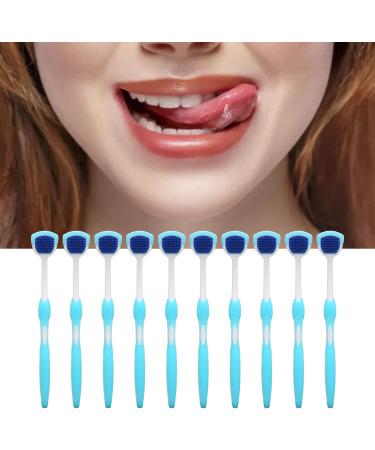 10-Piece Tongue Scraper Set - Long Handle Ergonomic Silicone Cleaning Brush for Oral Health & Fresh Breath - Blue - Buy Online on SooperMarket.com