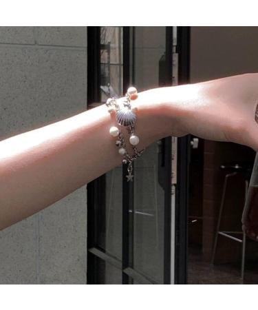 OralGos Harajuku Style Shell Pendant Bracelet - Adjustable Pearl Bangle Hand Chain Jewelry for Women | Perfect New Year Gift - Buy Online on SooperMarket.com
