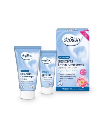 Depilan facial depilatory cream sensitive-removed facial hair gently & reliable for upper lip chin cheek & nose root 1 pack of 50ml + 30ml care cream + sponge