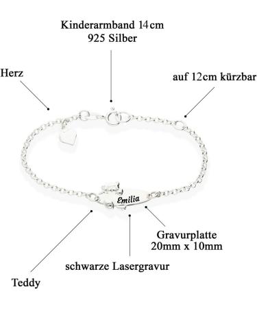 Baby Teddy Children's Bracelet - Engraved 925 Silver 14cm & 16cm - Perfect Gift for Birth & Baptism - Personalized Lucky Charm for Girls - Buy Online on SooperMarket.com