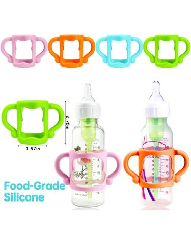 4-Pack Soft Silicone Bottle Handles for Dr Brown Narrow Baby Bottles - BPA Free - Easy Grip - Teach Babies to Drink Independently - Pink Orange Blue Green - Buy Online on SooperMarket.com