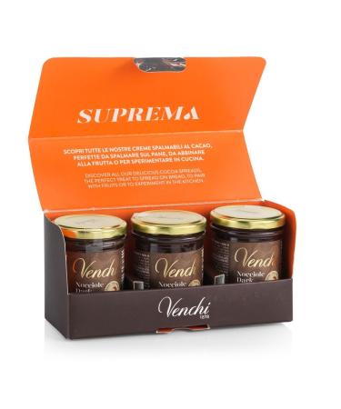 Venchi - Dark Chocolate and Hazelnut Spread Kit - Set of 3 Jars - PGI Piedmont Hazelnut 600 g - Gluten Free - Vegan