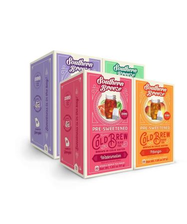 Southern Breeze Cold Brew Sweet Tea Variety Pack Iced Tea with Black Tea and Zero Carbs Zero Sugar, 20 Individually Wrapped Tea Bags, Pack of 4 Blackberry, Mango, Mint and Watermelon Blackberry, Mango, Mint and Watermelon 20 Count (Pack of 4)