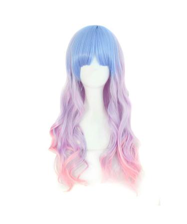 MapofBeauty Beautiful Long Wavy Harajuku Style Cosplay Wig (Light Blue/Light Purple/Pink)
