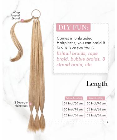 REECHO DIY Braid Ponytail Extension 26 Inch Golden Blonde - Natural Synthetic Hairpieces for Women - Buy Online on SooperMarket.com