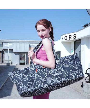 Large Yoga Mat Bag for Extra Thick Exercise Mats - Navy Blue Leaves | Mat Carrier with Carrying Strap and Large Pocket for Men and Women - Buy Online on SooperMarket.com