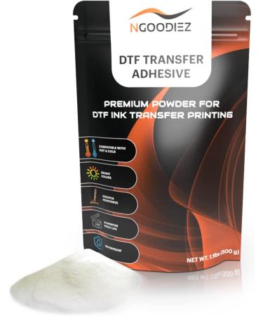 NGOODIEZ DTF Powder Digital Transfer - Hot Melt Adhesive  DTF Pretreat Transfer Powder for Direct Printing on Any Colored/White Fabric  Adhesive Powder for DTF Printer & Film (White  17.6 oz / 500 g) 17.6 oz White