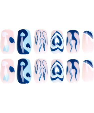 Blue Heart Flame Press On Nails - Medium Size, Acrylic Nude Design for Women and Girls by RUNRAYAY - Buy Online on SooperMarket.com