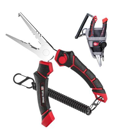 SNAIL TRAIL 7'' Split Ring Saltwater Fishing Pliers with Sheath & Lanyard, Hook Remover Gear, Fish Lip Gripper Grabber, Side Wire Cutters, Crimping Tools, Catfish Tackle Equipment A: Pliers