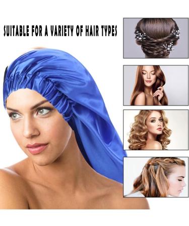 LadayPoa 2 Pcs Long Satin Sleep Cap for Women - Black+Blue | Silky Bonnet for Curly Hair Protection - Buy Online on SooperMarket.com