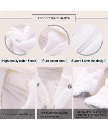 Newborn Baby Cartoon Bear Snowsuit Winter Coat | Fleece Hooded Romper Jumpsuit 0-3 Months White - Buy Online on SooperMarket.com
