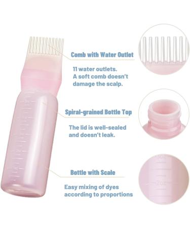 2PCS Hair Oil Applicator Bottles - Root Comb & Dye Brush Squeeze Bottles with Graduated Scale (Pink) - Buy Online on SooperMarket.com