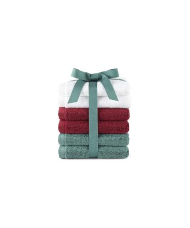 Morgan Home 6 Pack Terry Cotton Wash Cloths Rags Orchid Aqua Blue Teal White Gray Green Grey Pink Red Brown Tan Multi Color (Red White Green)