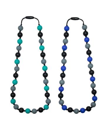 Sensory Chew Necklace for Kids  2 Pcs Chewy Necklaces for Boys and Girls with Autism ADHD SPD  Silicone Fidget Teether Necklace for Toddler Teens to Reduces Anxiety and Stress