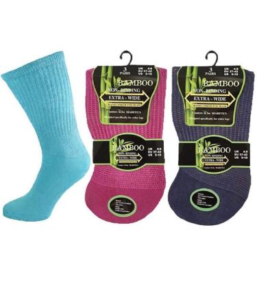 COMFYLOT & KK TRADERS MCR LTD Ladies Bamboo Diabetic Extra Wide Womens Non Elastic Socks with Hand Linked Toes 4-8 Assorted