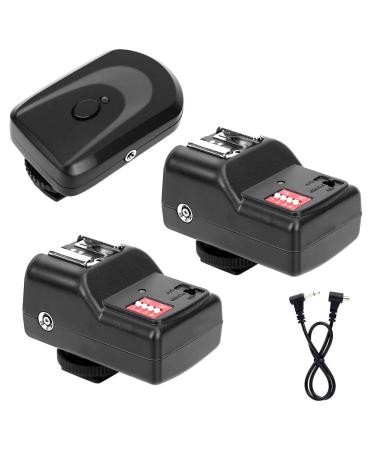16 Channel Wireless Flash Trigger Set, 433MHZ Wireless Shutter Release Transceiver Kit with 1 Transmitter 2 Receivers 1 Sync Wire Cable for Canon/for Nikon/for Olympus/for Pentax black