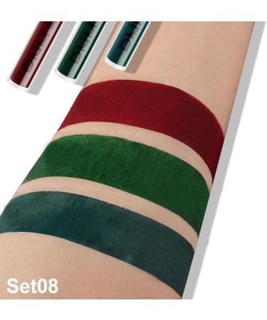3Pcs Dark Green Army Green Cherry Red Matte Lipstick Lip Stain Set - Long Lasting & Waterproof Lipstick Set (Set08) - Buy Online on SooperMarket.com