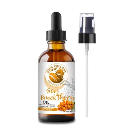 Sea Buckthorn Oil. 4oz. 100% Pure. Cold-pressed from Berry. Unrefined. Organic. Non-comedogenic. Rich in Vitamin C. Soothes Dry Skin. Natural Moisturizer for Hair  Skin. Bella Terra Oils. 4 Fl Oz (Pack of 1)
