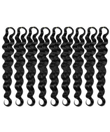Niseyo Body Wave Braiding Hair 24 Inch Pre-Feathered Long Ocean Deap Twist Synthetic Hair for French Curl Crochet Braids 9 Bundles (3 Pack 1) 24 Inch (Pack of 3) 1 (Jet Black)