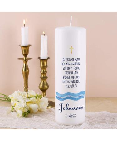 Striefchen Personalized Baptism Candle for Boys - Custom Name Date & Saying - 8x25 cm Sailing Ship Design | International Shipping - Buy Online on SooperMarket.com