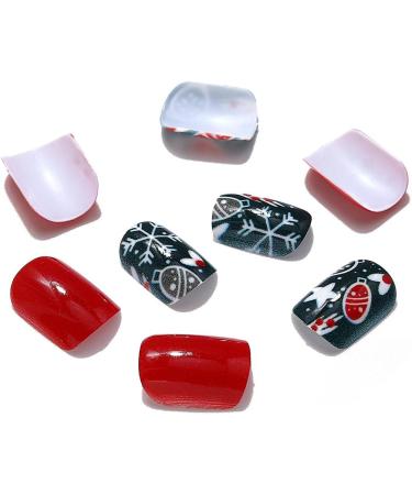 Brishow Christmas Snow Press on Nails - Antler Short Red Fake Nails 24pcs - Buy Online on SooperMarket.com