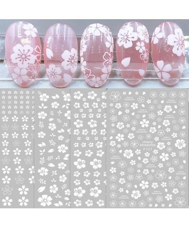 8 Sheets Spring Cherry Blossom Nail Art Stickers Decals JMEOWIO 3D Self Adhesive Pegatinas U as Gold White Flower Summer Daisy Floral Design Manicure Tips Nail Decoration for Women Girls Kids