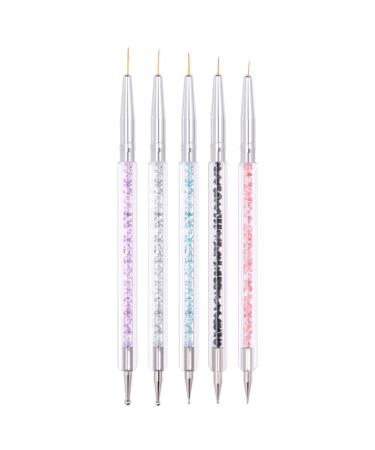 Gemstones Self-adhesive 5 Pcs Double Ended Nail Design Brushes Gel Nail Brush Drill Manicure Pen Nail Polish Pen Interior Brush Nail Care (Silver One Size) Silver One Size