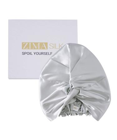 ZIMASILK 22 Momme 100% Mulberry Silk Sleep Cap for Women Hair Care Natural Silk Hair Wrap for Hair Silk Bonnet with Elastic Stay On Head Classic Pleated(1Pc Light Grey) One Size Light Grey