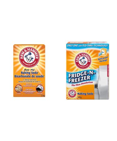 ARM & HAMMER Baking Soda For Baking Cleaning and Deodorizing 2-kg & Fridge-N-Freezer Baking Soda Deodorizer Flo-Thru Design 500-g 2 kg (Pack of 1) Leavening Agent + Deodorizer White