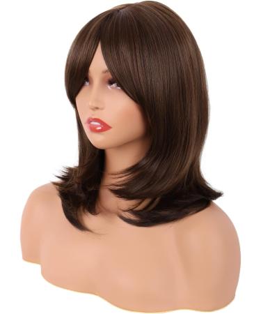 MapofBeauty 18 Inch/45 cm Layered Bangs Straight Synthetic Fiber Shoulder Length Hair Daily Use Wig (Brown) - Buy Online on SooperMarket.com