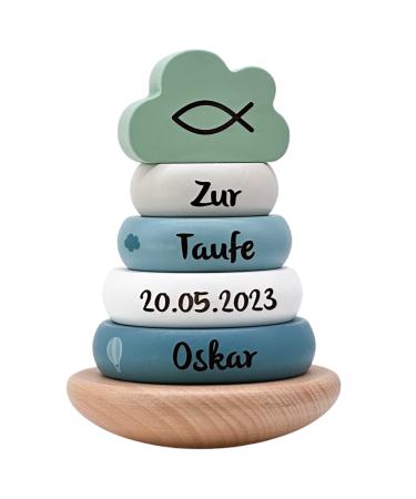 Personalized gifts for baptism I Exceptional baptism gifts for boys and girls i stacked tower mint as a baptismal gift with name I cute baptism made of wood