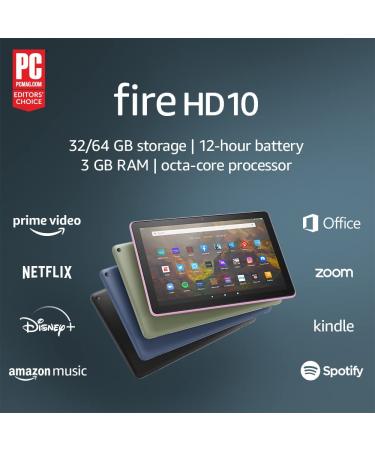 Amazon Fire HD 10 tablet, 10.1", 1080p Full HD, 32 GB, latest model (2021 release), Black 32 GB Lockscreen Ad-Supported Black Fire HD 10