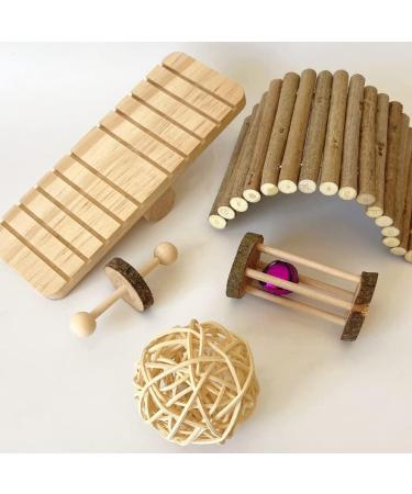 Runfar Natural Wooden Hamster Toy Kit - Exercise Bell Roller & Tooth Care Toys for Hamsters Chinchillas Rabbits & Guinea Pigs - Buy Online on SooperMarket.com