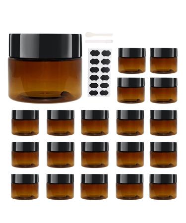 20 Pack 4 OZ(120ml) Amber Plastic Jars With Black Lids, 10 Spatulas, A Pen, Labels - PET Storage Container for Cosmetic, Cream, Gel, Lotion-Travel Jar Plastic Slime Jars by ZMYBCPACK 4oz(20 Pack)