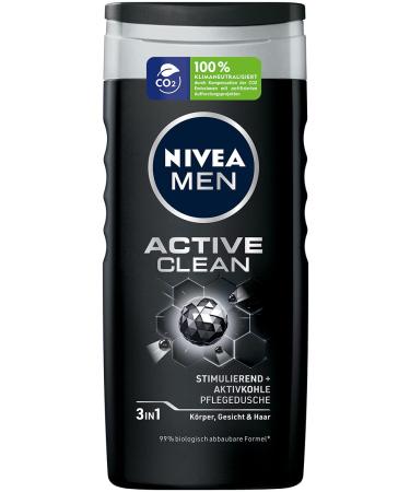 Nivea Men Active Clean Shower Gel (250 ml)  Effective Shower Gel with Natural Activated Charcoal  Refreshing Shower for the Body  Face and Hair Active Clean - biodegradable formula