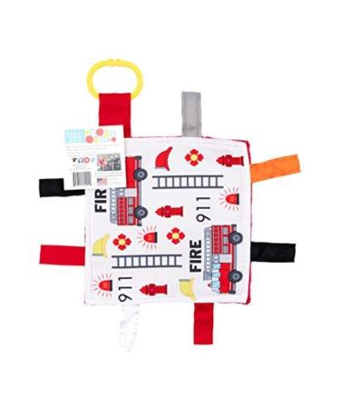 Baby Sensory Crinkle & Teething Square Lovey Toy with Closed Ribbon Tags for Increased Stimulation: 8X8 (Firefighter)