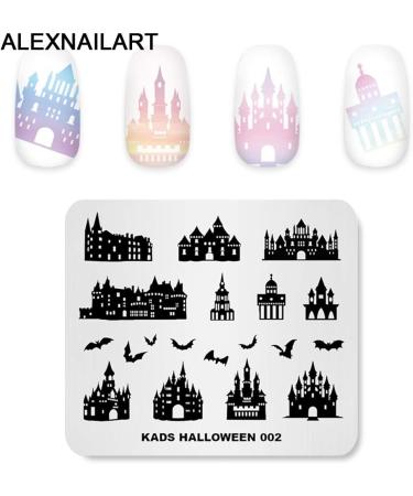 Halloween Nail Stamping Plate - Castle, Bat, Haunted House Patterns | Alexnailart HA002 - Buy Online on SooperMarket.com