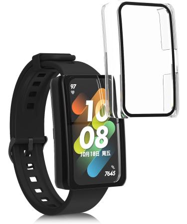 kwmobile Huawei Band 7/Band 6/Honor Band 6 Cover (Set of 2) - Tempered Glass with Plastic Frame - Black/Transparent - Buy Online on SooperMarket.com