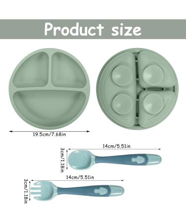 Lanjue 3 Pcs Silicone Baby Suction Plates | Non Slip Divided Dishes with Utensils for Toddler Self Feeding | Ideal for Highchairs Trays | Green Blue Beige - Buy Online on SooperMarket.com
