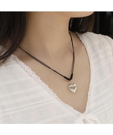 Oralgos Adjustable Black Cord Necklace with Heart Trailer | Stylish Braided Rope & Alloy Chain for Men & Women - Buy Online on SooperMarket.com